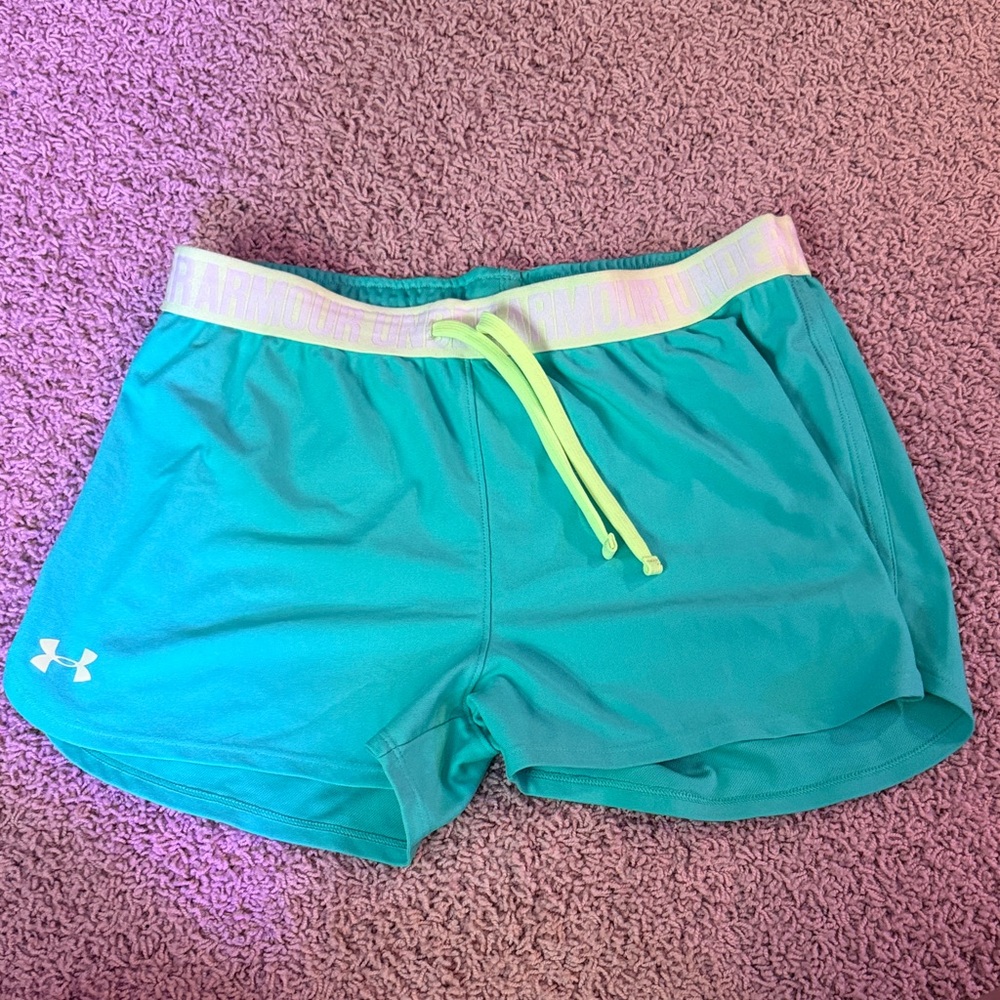 Under Armour Women's Aqua and Neon Green Athletic Shorts